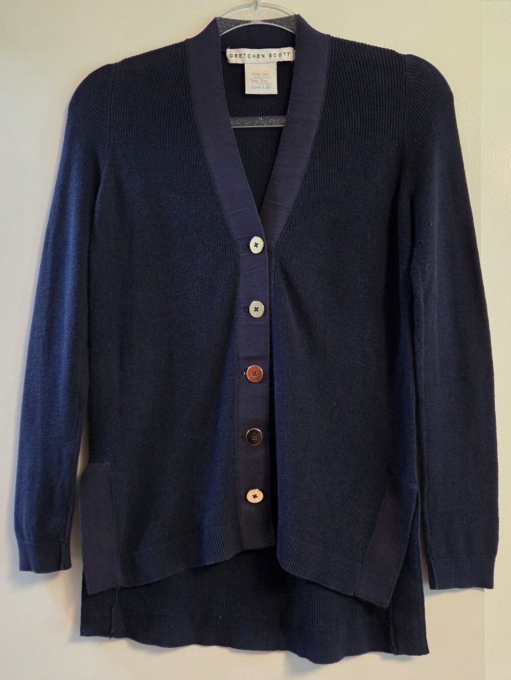 GRETCHEN SCOTT Navy Grosgrain Heaven Cardigan Extra Small